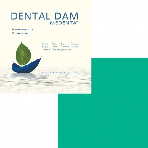 Завеса резиновая "Раббер дам" Медента зеленая/средняя, уп 36 шт Dental Dam (Малайзия)